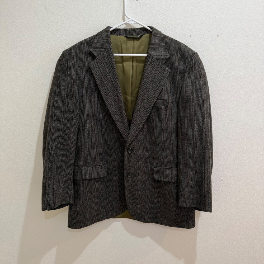 Vintage American Trend Mens Brown Herringbone Wool Blazer Sport Coat Made in USA
